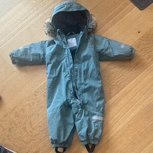 Polarn O. Pyret Blue Kids Jacket with Fur Trim